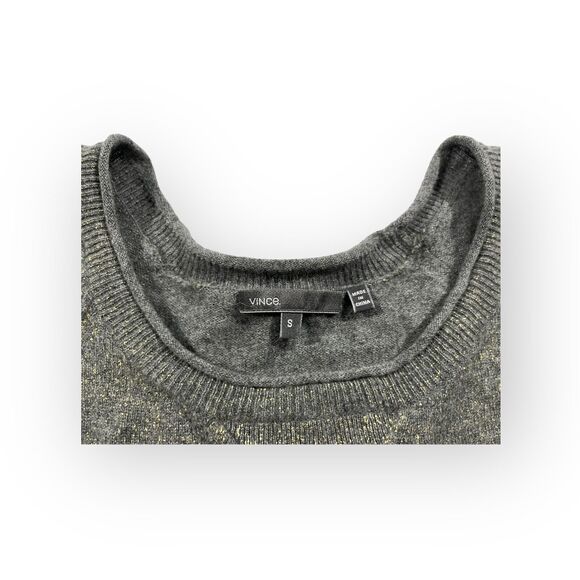 Vince Womens Pullover Oversized Crew Neck Gold Glitter Sweater Gray Cashmere S - Picture 5 of 10